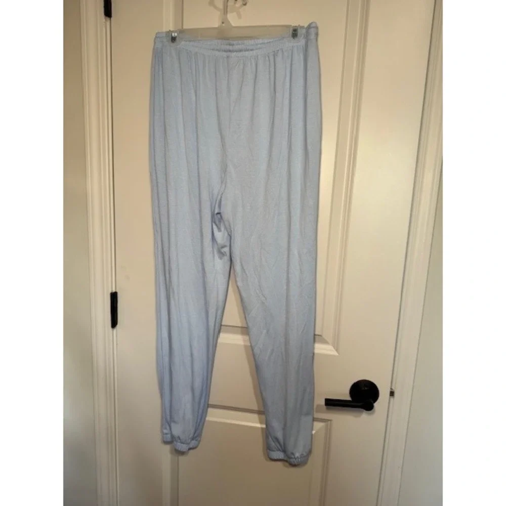 Auden Womens Light Blue 2 Piece Pajama Set Short Sleeve Top Jogger Pants Size M
